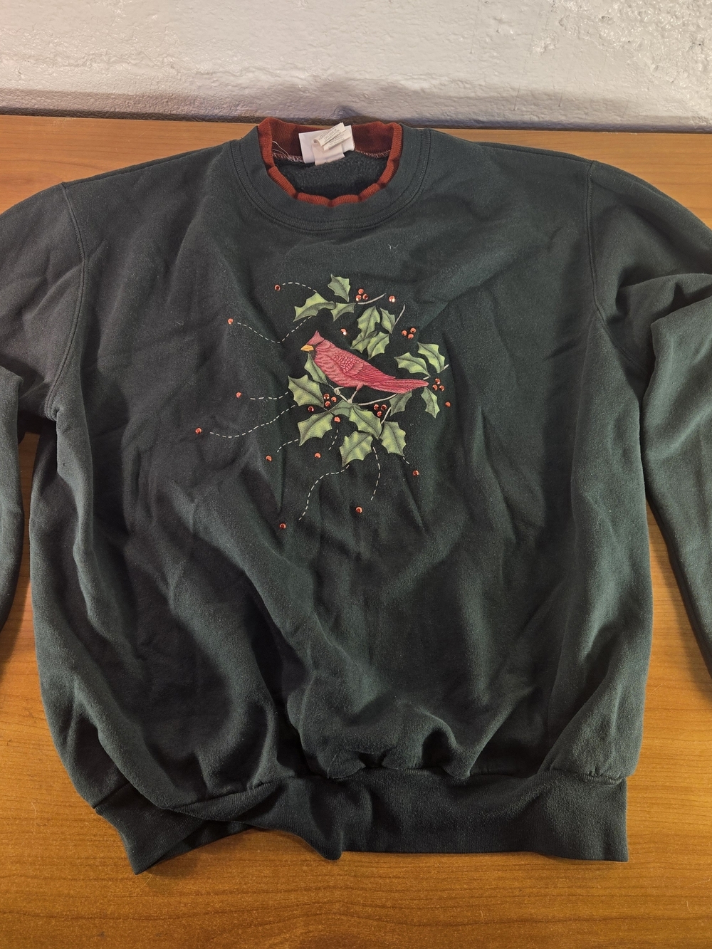 Vintage 90s Morning Sun Women’s L Black Cardinal Holly Embroidered Sweatshirt